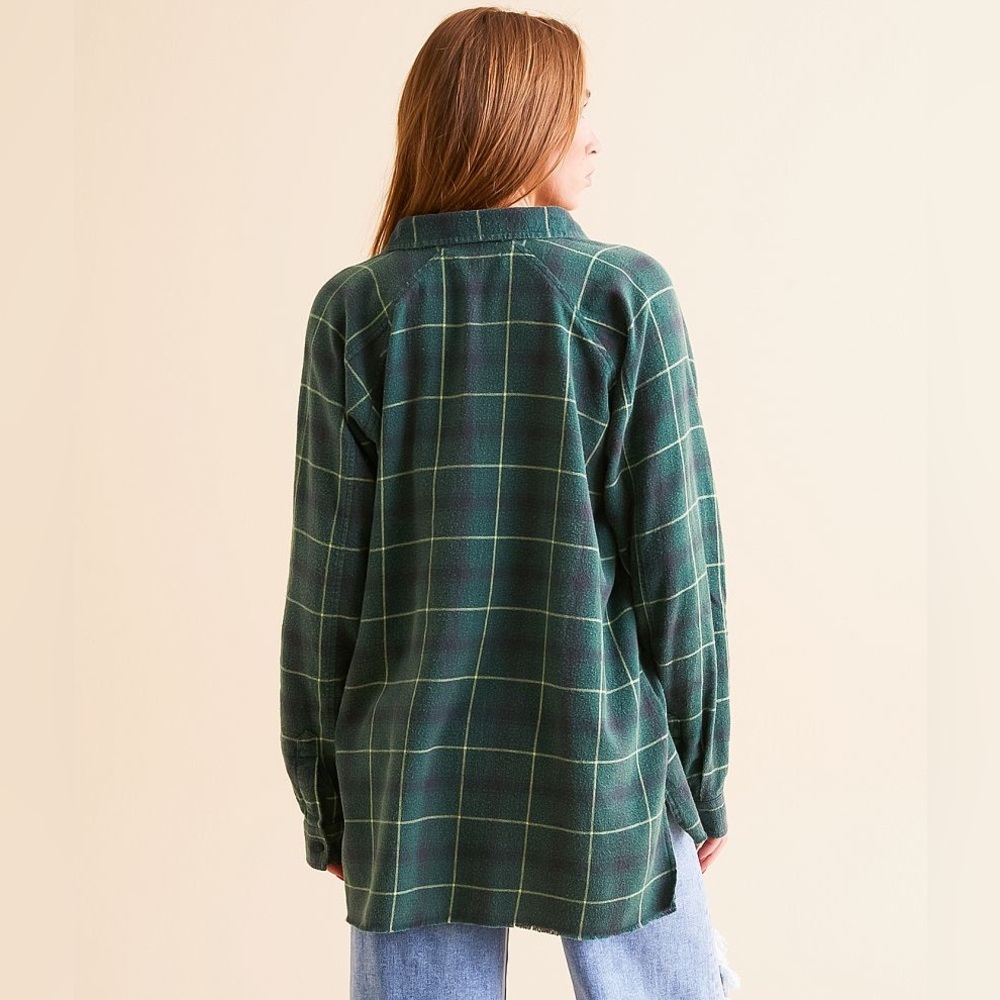 Gilded Intent Buckle Faded Wash Plaid Flannel Button-Down Shirt Raw Hem Large - Picture 4 of 10